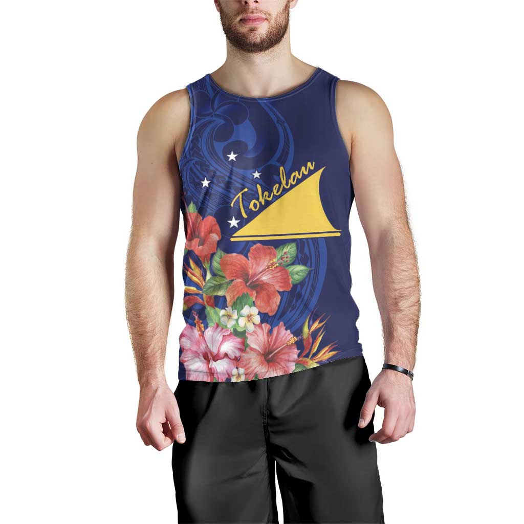 Personalised Tokelau Tropical Hibiscus Men Tank Top With Polynesian Plumeria Tattoo