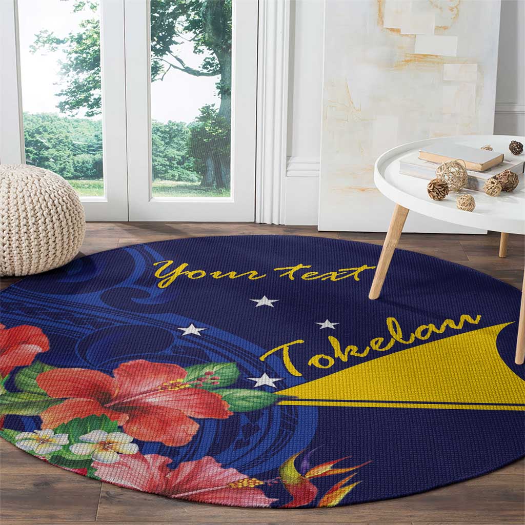 Personalised Tokelau Tropical Hibiscus Round Carpet With Polynesian Plumeria Tattoo