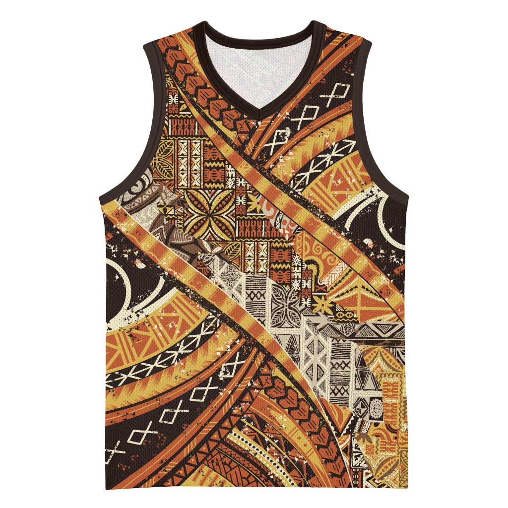 Hawaiian Style Tapa Basketball Jersey Vintage Seamless Pattern - Polynesian Pride