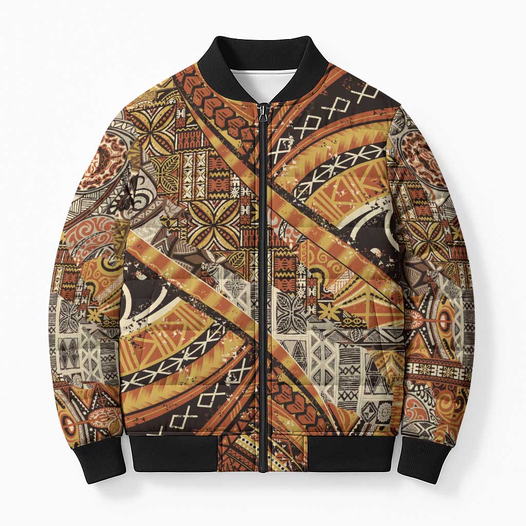 Hawaiian Style Tapa Bomber Puffer Jacket Vintage Seamless Pattern - Polynesian Pride