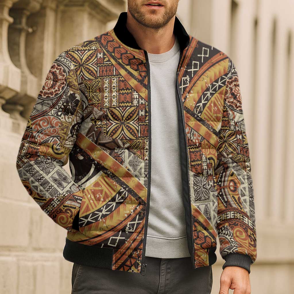 Hawaiian Style Tapa Bomber Puffer Jacket Vintage Seamless Pattern - Polynesian Pride