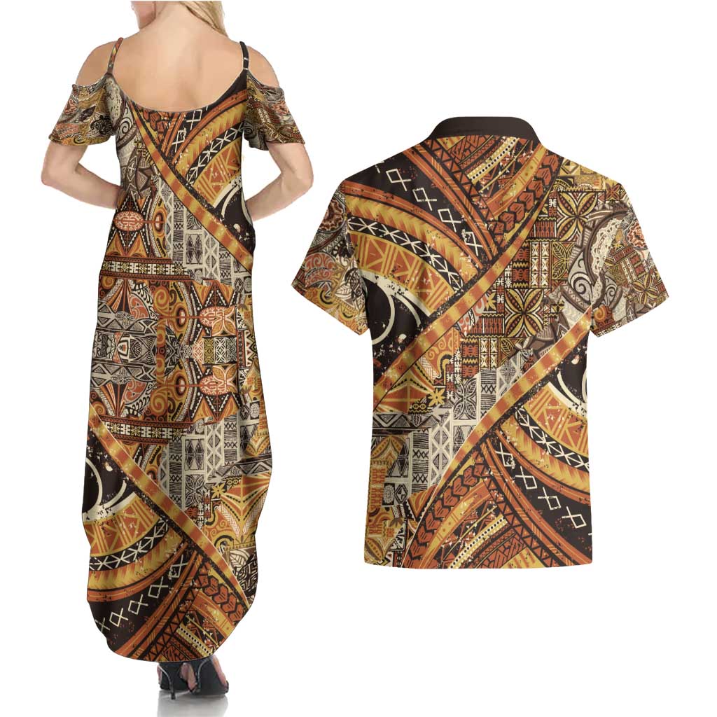 Hawaiian Style Tapa Couples Matching Summer Maxi Dress and Hawaiian Shirt Vintage Seamless Pattern - Polynesian Pride