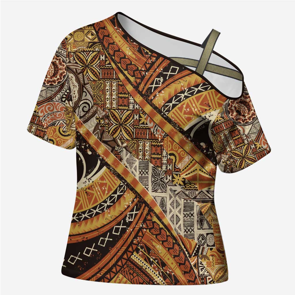 Hawaiian Style Tapa Cross Shoulder Shirt Vintage Seamless Pattern - Polynesian Pride
