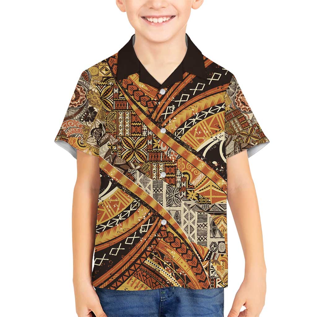 Hawaiian Style Tapa Family Matching Long Sleeve Bodycon Dress and Hawaiian Shirt Vintage Seamless Pattern LT9 Son's Shirt Red - Polynesian Pride