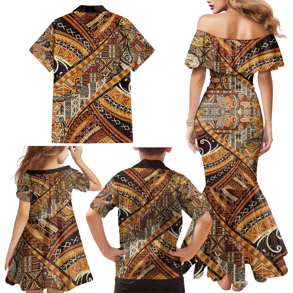 Hawaiian Style Tapa Family Matching Mermaid Dress and Hawaiian Shirt Vintage Seamless Pattern - Polynesian Pride
