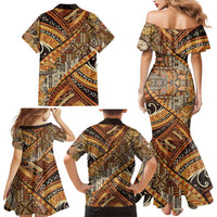 Hawaiian Style Tapa Family Matching Mermaid Dress and Hawaiian Shirt Vintage Seamless Pattern - Polynesian Pride