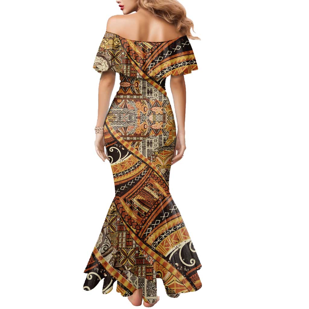Hawaiian Style Tapa Family Matching Mermaid Dress and Hawaiian Shirt Vintage Seamless Pattern - Polynesian Pride