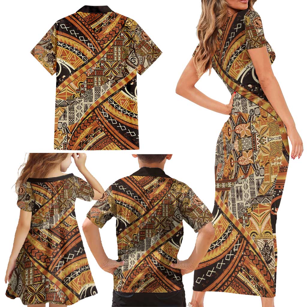 Hawaiian Style Tapa Family Matching Short Sleeve Bodycon Dress and Hawaiian Shirt Vintage Seamless Pattern LT9 - Polynesian Pride