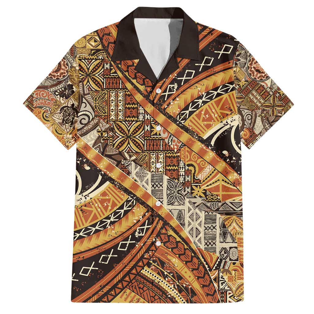 Hawaiian Style Tapa Family Matching Short Sleeve Bodycon Dress and Hawaiian Shirt Vintage Seamless Pattern LT9 Dad's Shirt - Short Sleeve Red - Polynesian Pride