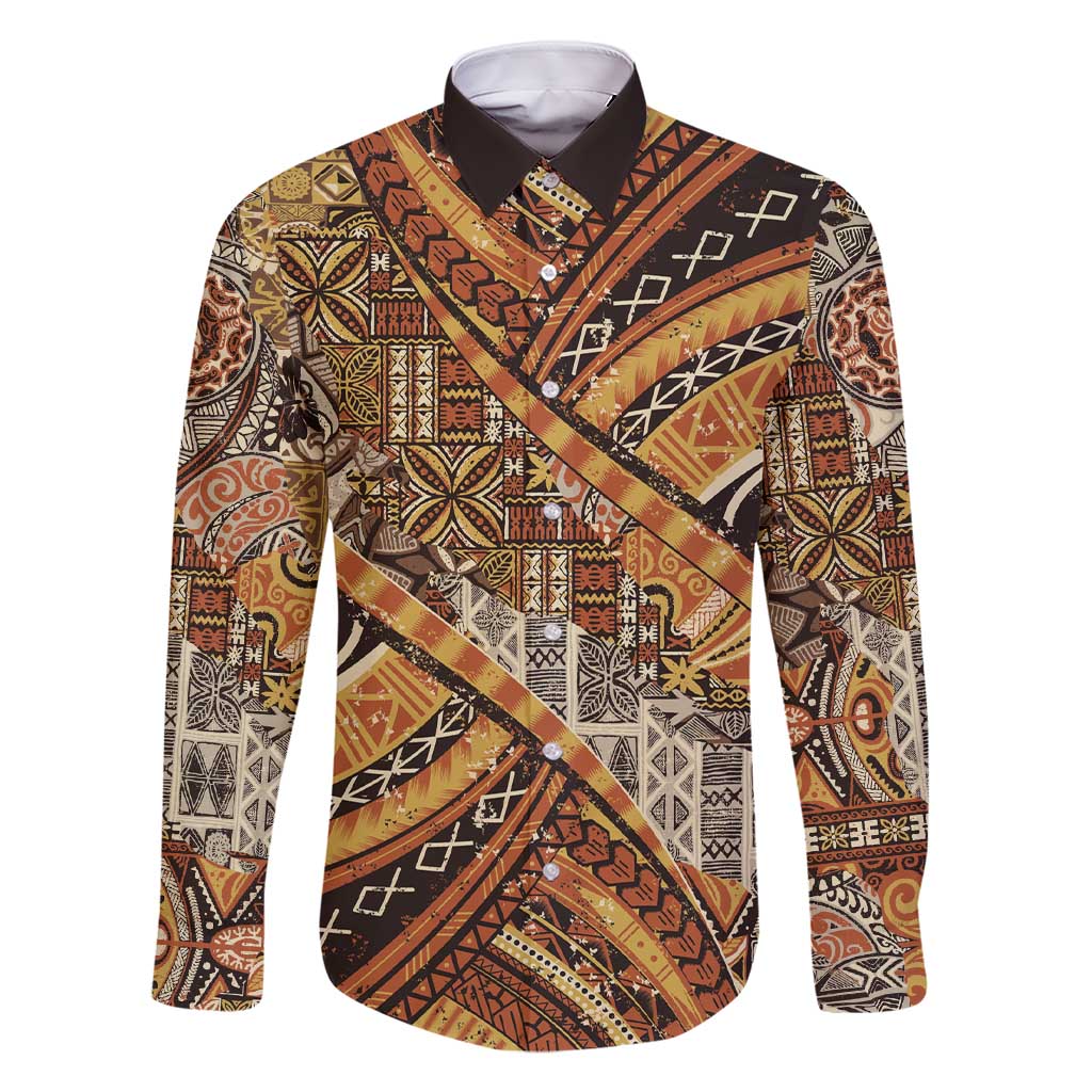 Hawaiian Style Tapa Family Matching Short Sleeve Bodycon Dress and Hawaiian Shirt Vintage Seamless Pattern LT9 Dad's Shirt - Long Sleeve Red - Polynesian Pride