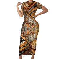 Hawaiian Style Tapa Family Matching Short Sleeve Bodycon Dress and Hawaiian Shirt Vintage Seamless Pattern LT9 Mom's Dress Red - Polynesian Pride