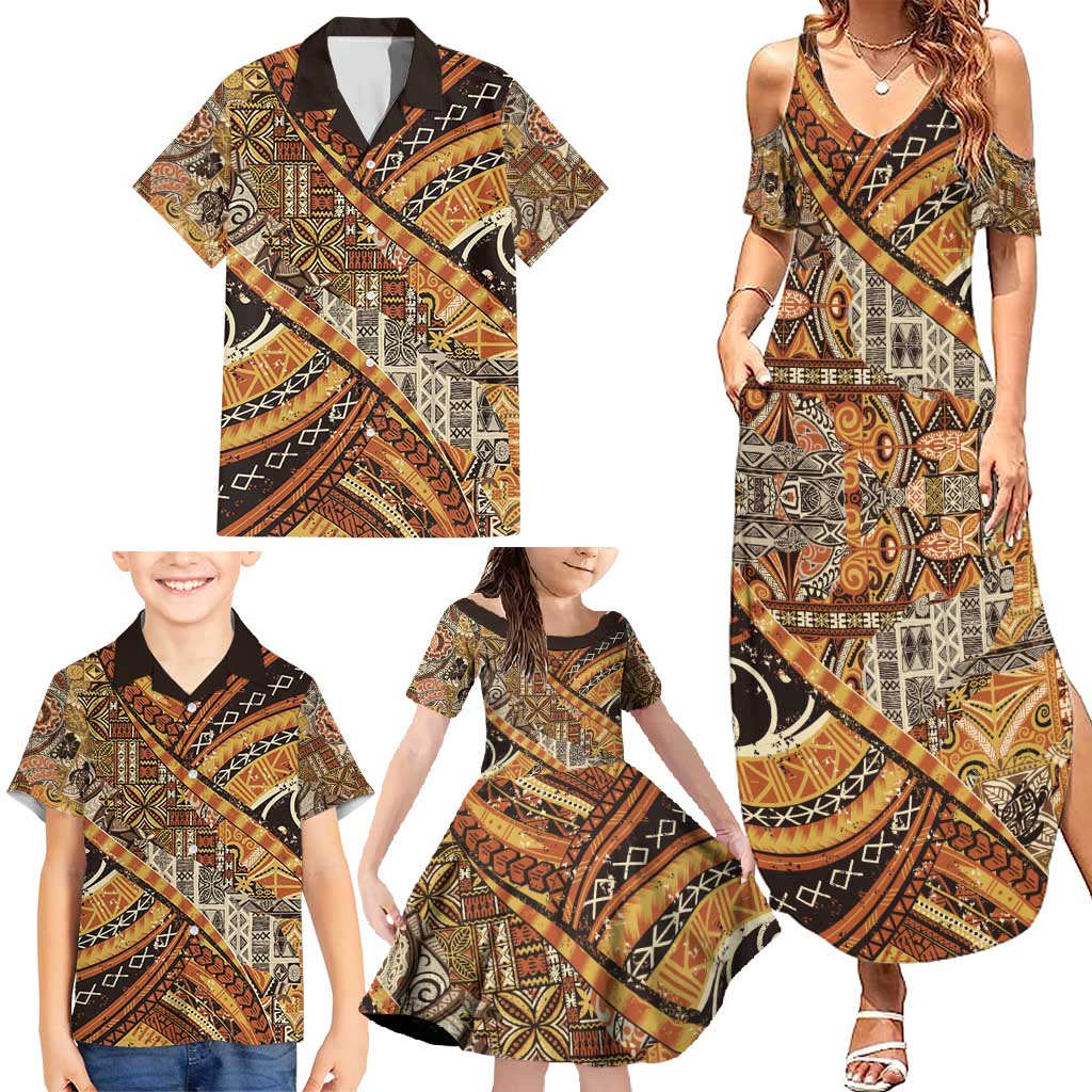 Hawaiian Style Tapa Family Matching Summer Maxi Dress and Hawaiian Shirt Vintage Seamless Pattern - Polynesian Pride