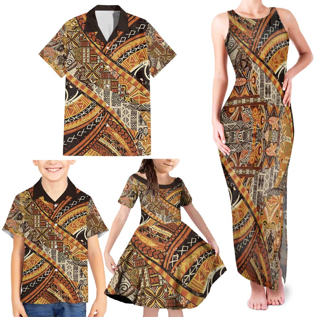 Hawaiian Style Tapa Family Matching Tank Maxi Dress and Hawaiian Shirt Vintage Seamless Pattern - Polynesian Pride