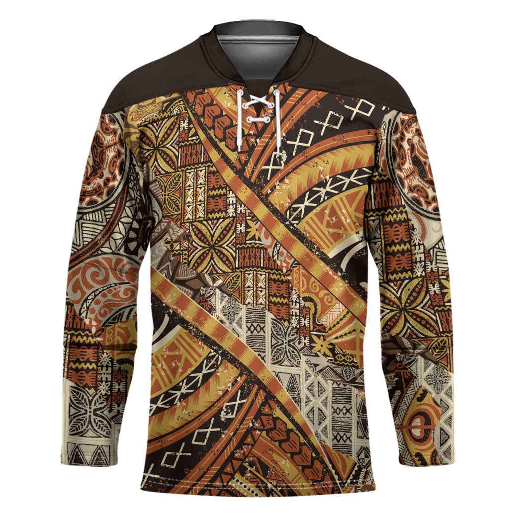 Hawaiian Style Tapa Hockey Jersey Vintage Seamless Pattern - Polynesian Pride