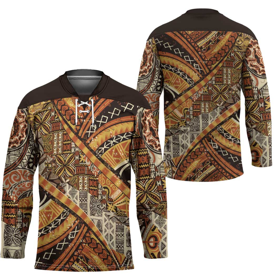 Hawaiian Style Tapa Hockey Jersey Vintage Seamless Pattern - Polynesian Pride