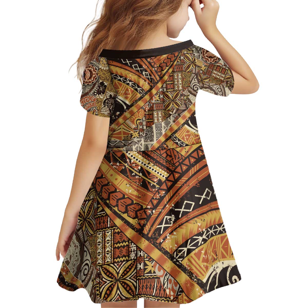 Hawaiian Style Tapa Kid Short Sleeve Dress Vintage Seamless Pattern - Polynesian Pride