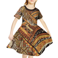 Hawaiian Style Tapa Kid Short Sleeve Dress Vintage Seamless Pattern - Polynesian Pride