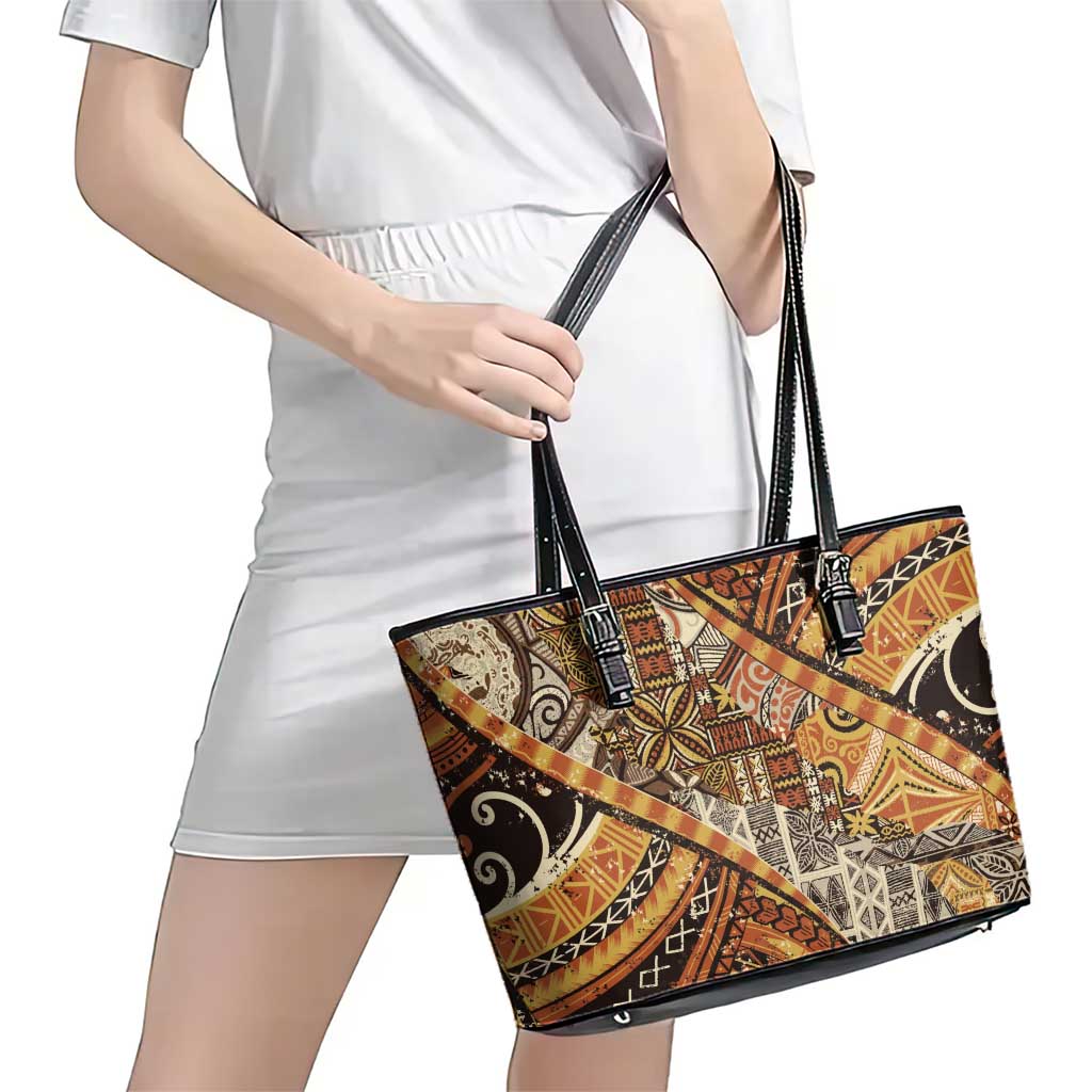 Hawaiian Style Tapa Leather Tote Bag Vintage Seamless Pattern LT9 - Polynesian Pride
