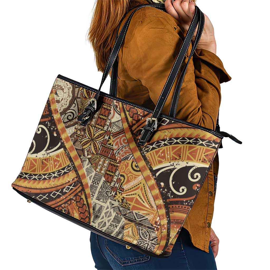 Hawaiian Style Tapa Leather Tote Bag Vintage Seamless Pattern LT9 - Polynesian Pride