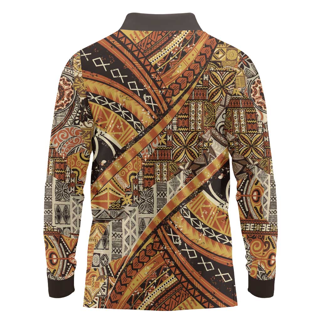 Hawaiian Style Tapa Long Sleeve Polo Shirt Vintage Seamless Pattern - Polynesian Pride