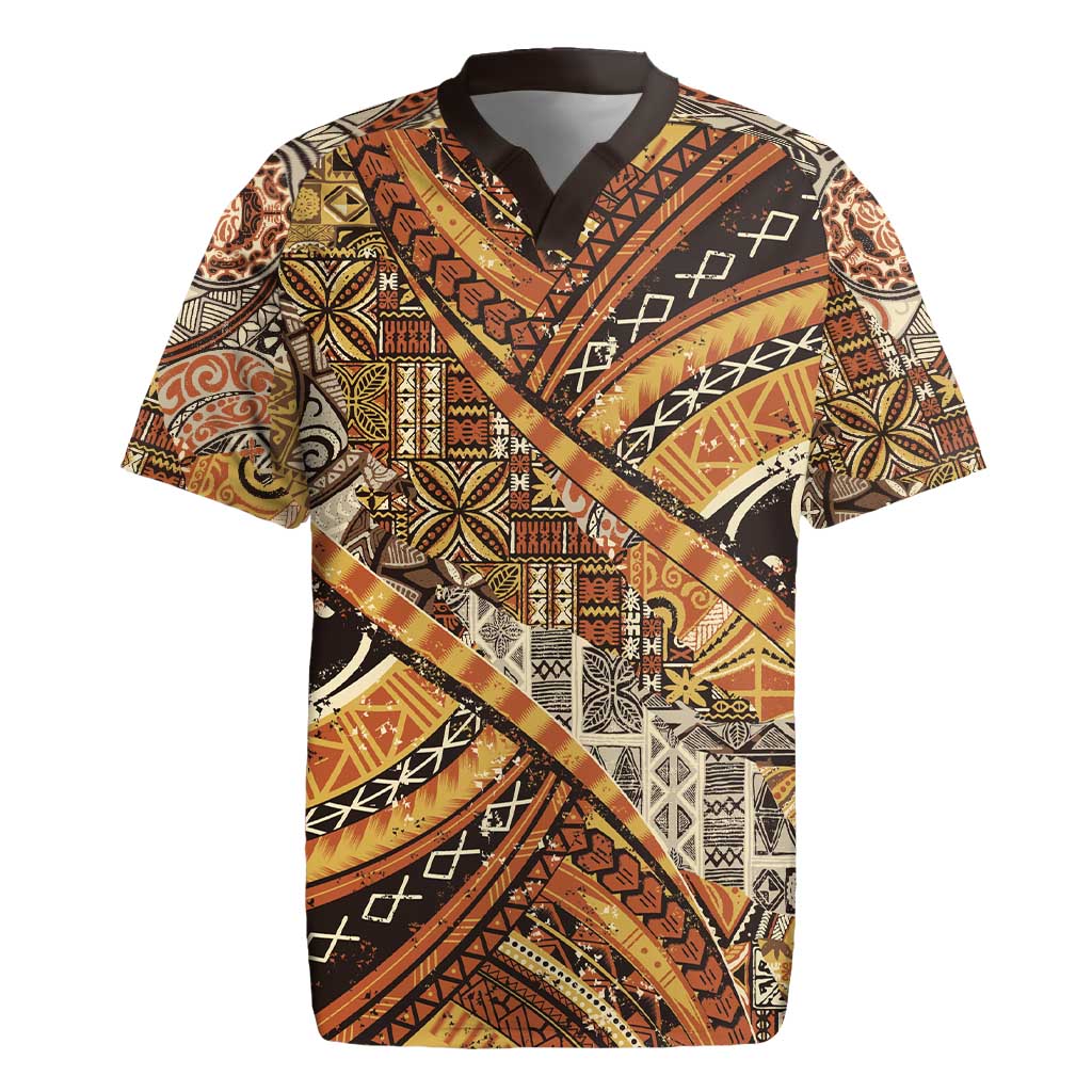 Hawaiian Style Tapa Rugby Jersey Vintage Seamless Pattern LT9 Red - Polynesian Pride