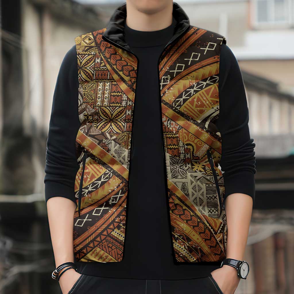 Hawaiian Style Tapa Sleeveless Puffer Jacket Vintage Seamless Pattern - Polynesian Pride