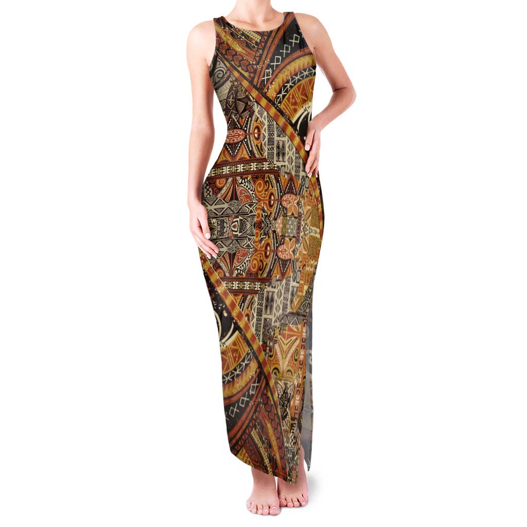 Hawaiian Style Tapa Tank Maxi Dress Vintage Seamless Pattern - Polynesian Pride