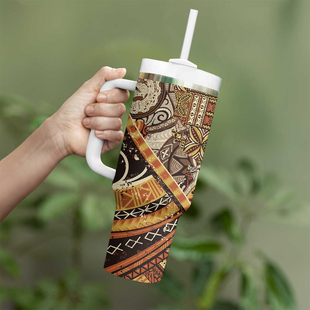 Hawaiian Style Tapa Tumbler With Handle Vintage Seamless Pattern - Polynesian Pride