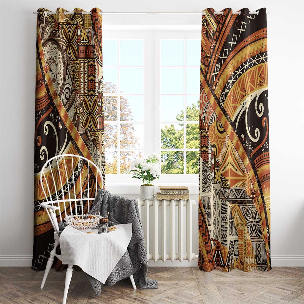Hawaiian Style Tapa Window Curtain Vintage Seamless Pattern - Polynesian Pride