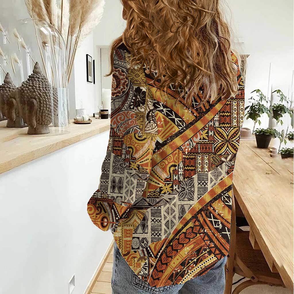 Hawaiian Style Tapa Women Casual Shirt Vintage Seamless Pattern - Polynesian Pride