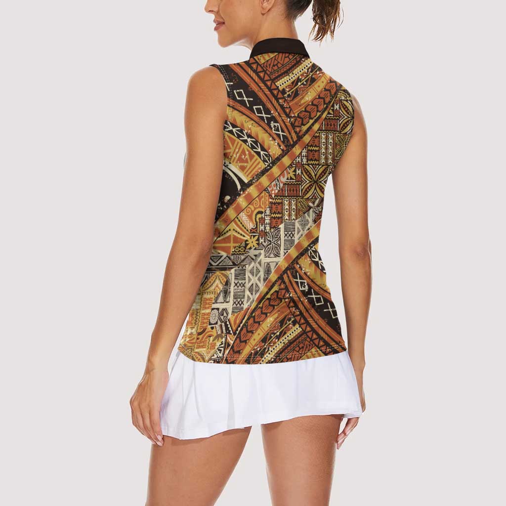 Hawaiian Style Tapa Women Sleeveless Polo Shirt Vintage Seamless Pattern - Polynesian Pride