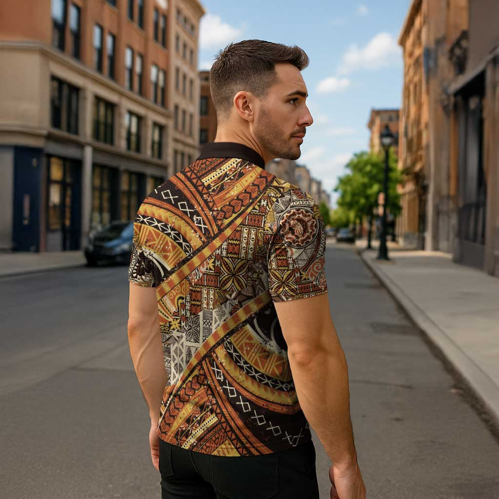 Hawaiian Style Tapa Zipper Polo Shirt Vintage Seamless Pattern - Polynesian Pride