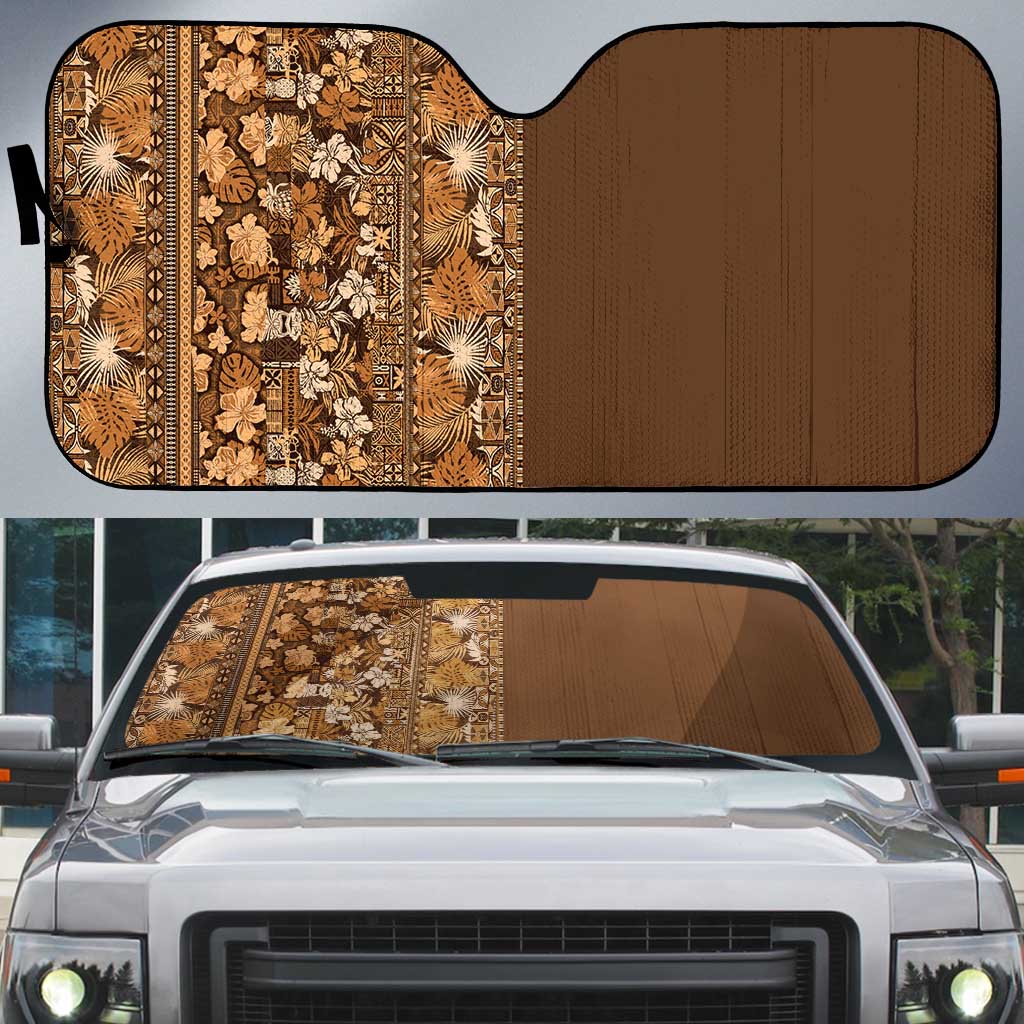 Hawaiian Tribal Elements Hibiscus Auto Sun Shade Gold Pattern - Polynesian Pride