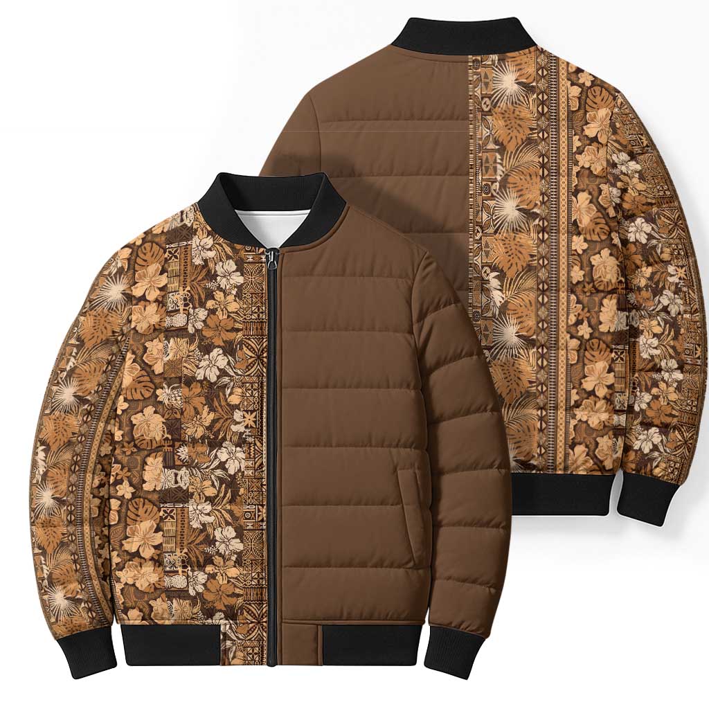 Hawaiian Tribal Elements Hibiscus Bomber Puffer Jacket Gold Pattern - Polynesian Pride