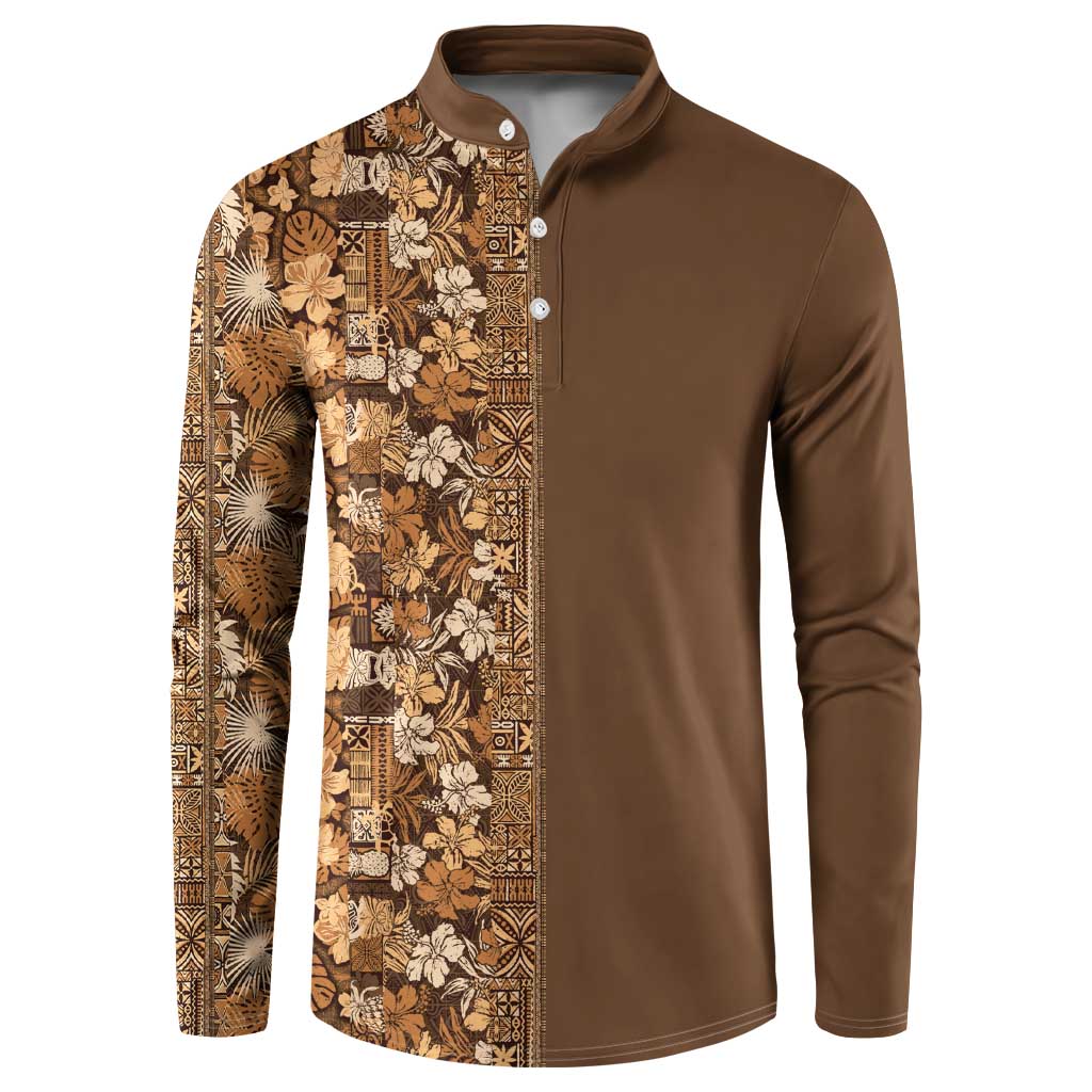 Hawaiian Tribal Elements Hibiscus Button Sweatshirt Gold Pattern - Polynesian Pride