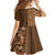 Hawaiian Tribal Elements Hibiscus Family Matching Long Sleeve Bodycon Dress and Hawaiian Shirt Gold Pattern - Polynesian Pride