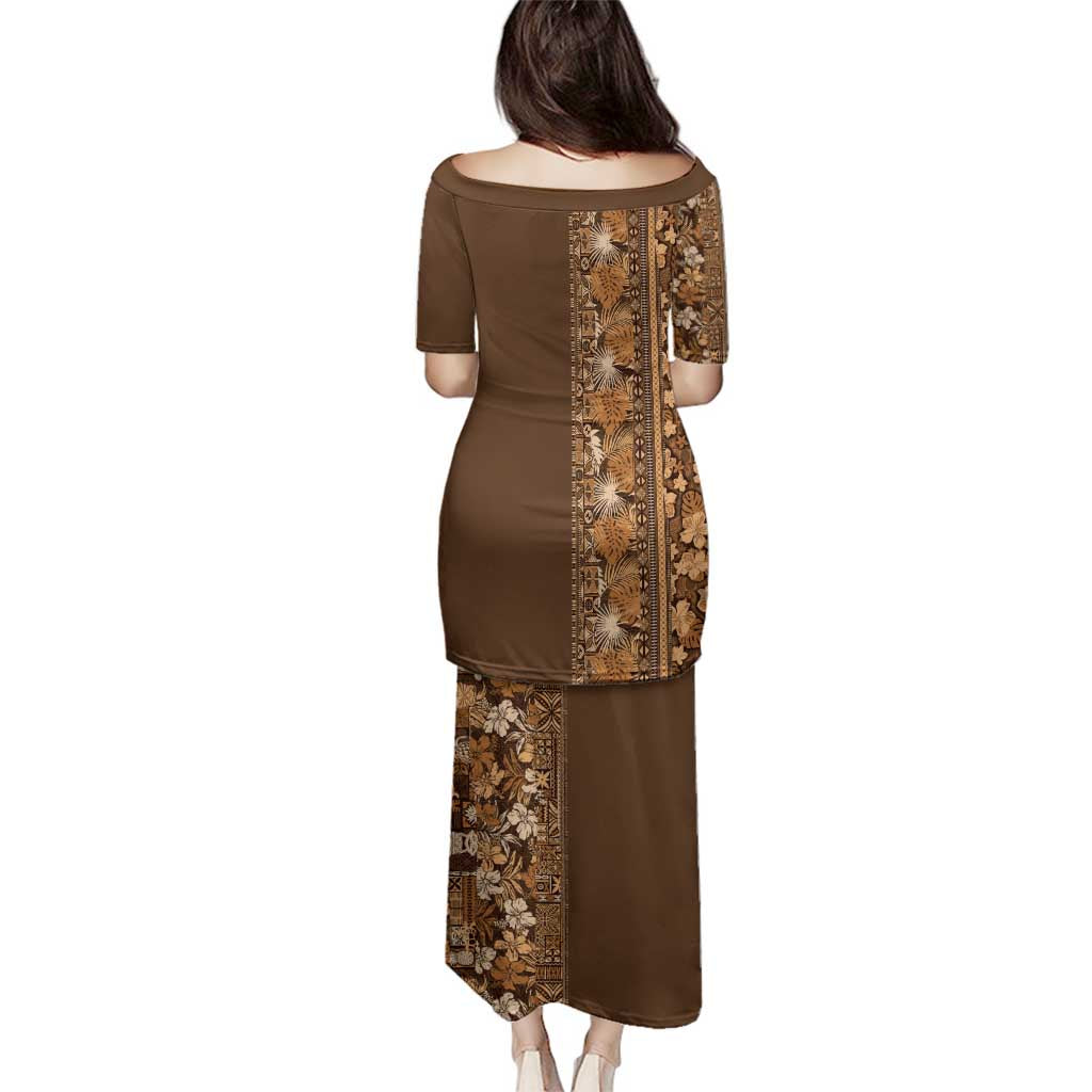 Hawaiian Tribal Elements Hibiscus Family Matching Puletasi and Hawaiian Shirt Gold Pattern - Polynesian Pride