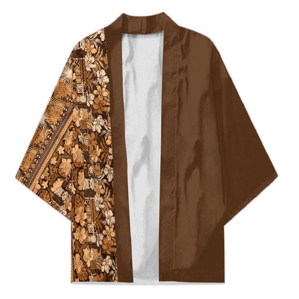 Hawaiian Tribal Elements Hibiscus Kimono Gold Pattern - Polynesian Pride