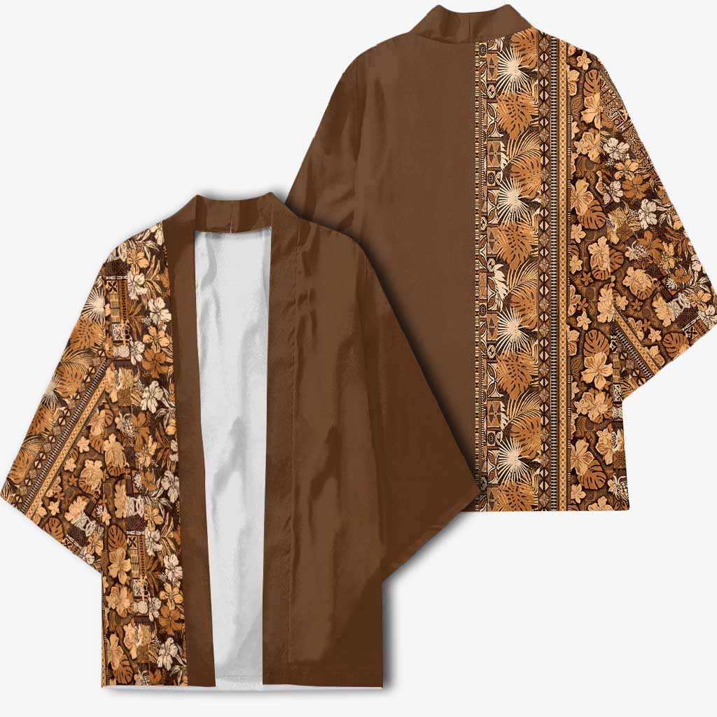 Hawaiian Tribal Elements Hibiscus Kimono Gold Pattern - Polynesian Pride