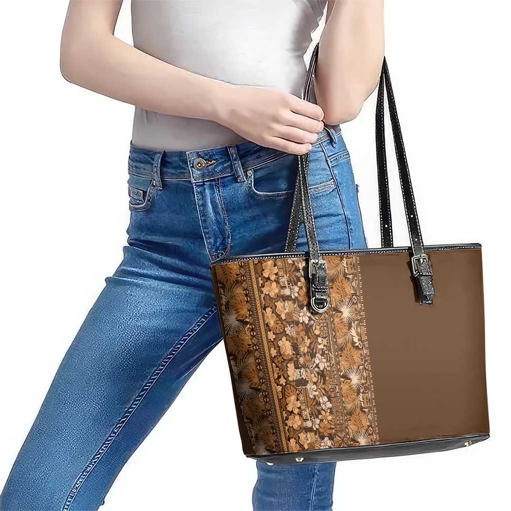 Hawaiian Tribal Elements Hibiscus Leather Tote Bag Gold Pattern LT9 - Polynesian Pride