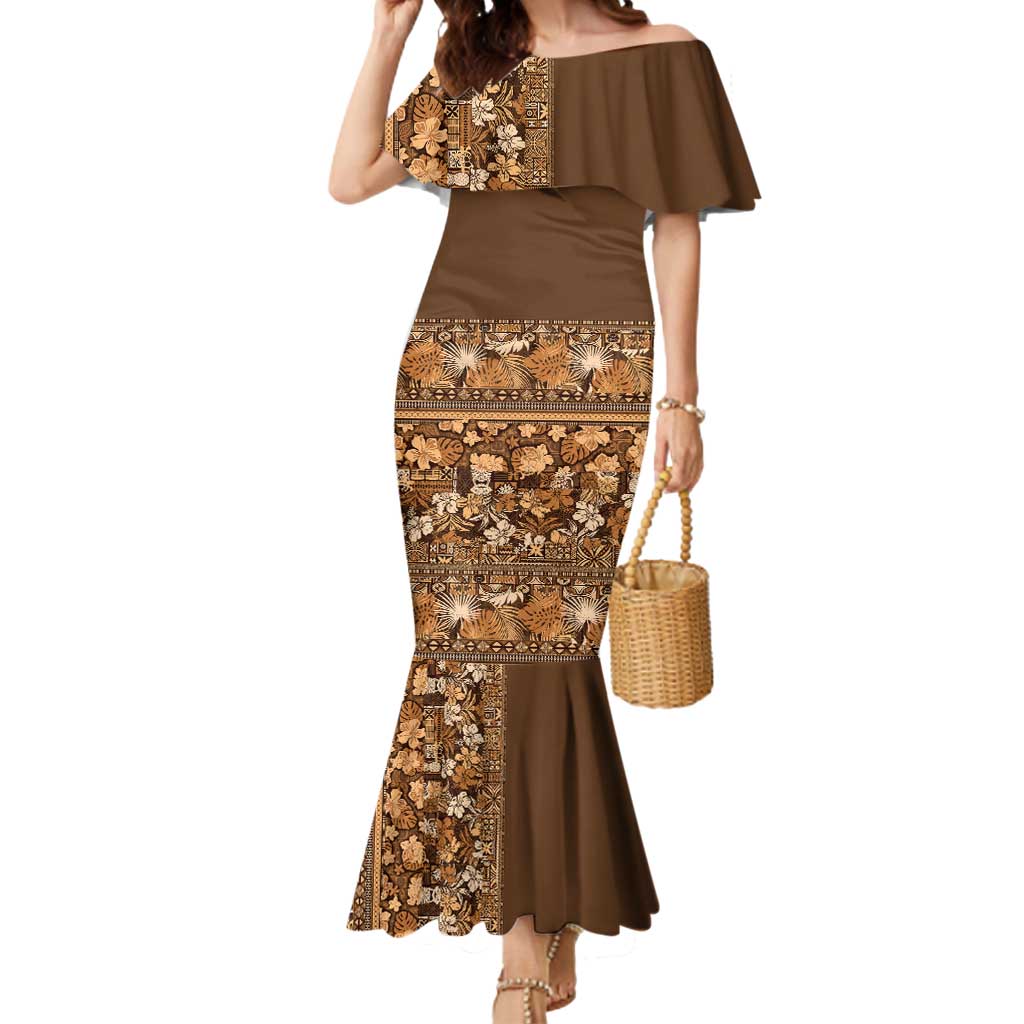 Hawaiian Tribal Elements Hibiscus Mermaid Dress Gold Pattern - Polynesian Pride