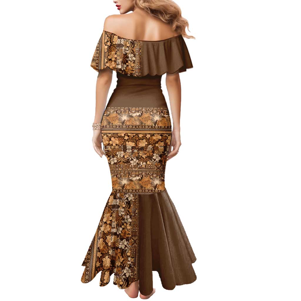 Hawaiian Tribal Elements Hibiscus Mermaid Dress Gold Pattern - Polynesian Pride