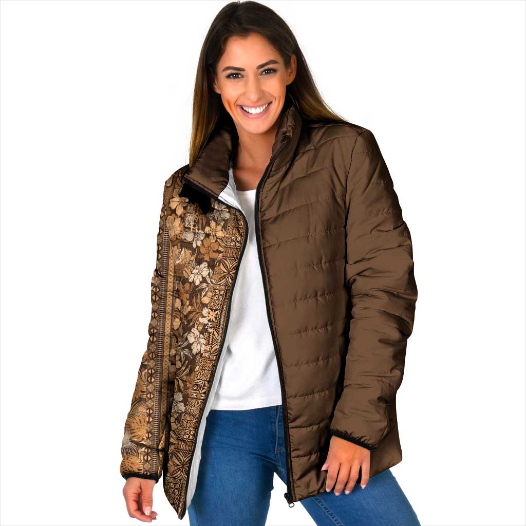 Hawaiian Tribal Elements Hibiscus Padded Jacket Gold Pattern - Polynesian Pride