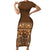 Hawaiian Tribal Elements Hibiscus Short Sleeve Bodycon Dress Gold Pattern - Polynesian Pride
