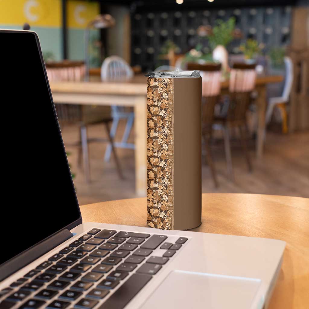 Hawaiian Tribal Elements Hibiscus Skinny Tumbler Gold Pattern - Polynesian Pride