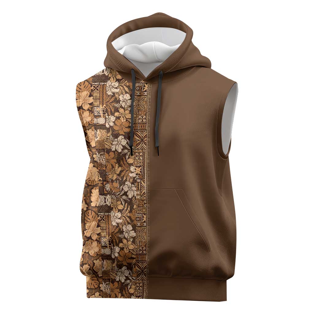 Hawaiian Tribal Elements Hibiscus Sleeveless Hoodie Gold Pattern - Polynesian Pride