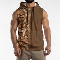 Hawaiian Tribal Elements Hibiscus Sleeveless Zip Hoodie Gold Pattern - Polynesian Pride
