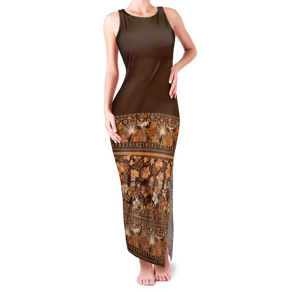 Hawaiian Tribal Elements Hibiscus Tank Maxi Dress Gold Pattern - Polynesian Pride