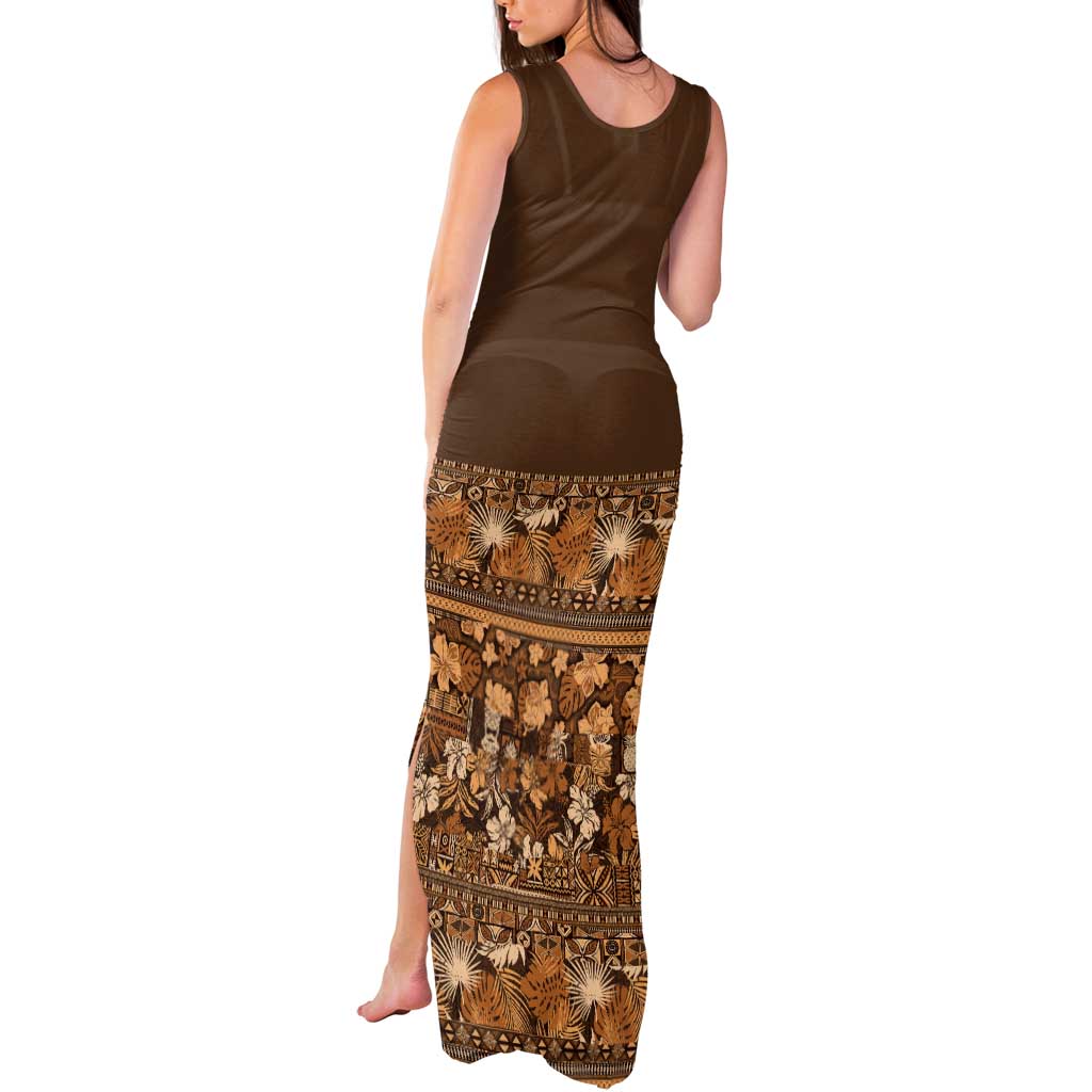 Hawaiian Tribal Elements Hibiscus Tank Maxi Dress Gold Pattern - Polynesian Pride