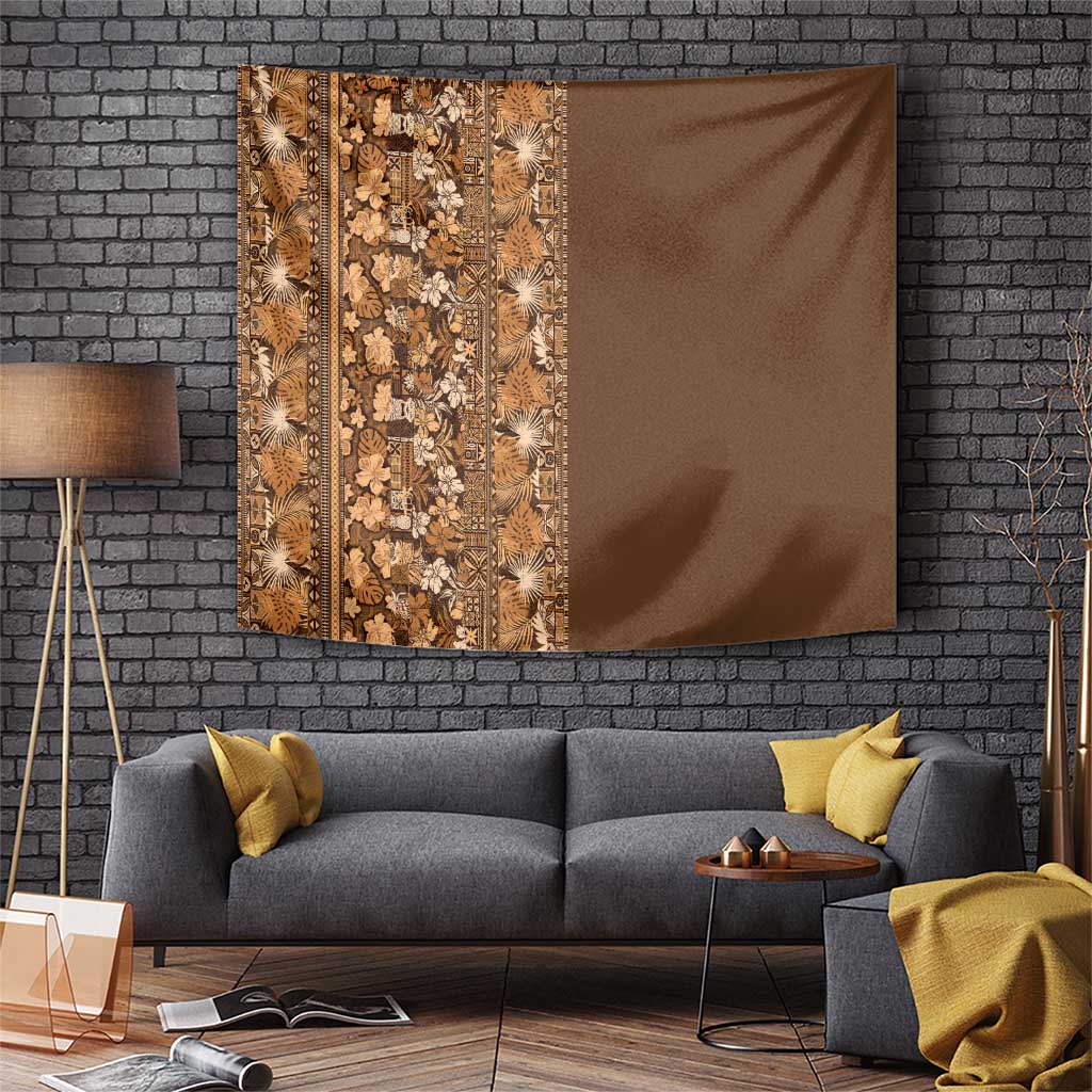 Hawaiian Tribal Elements Hibiscus Tapestry Gold Pattern - Polynesian Pride